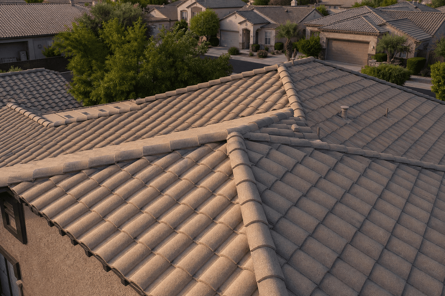 Concrete tile roof with synthetic underlayment being installed on a Gilbert home